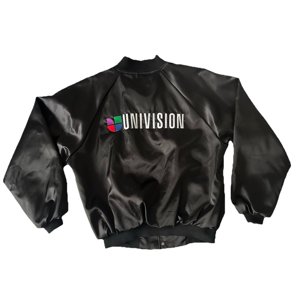 Vintage Satin 90s Latin TV Univision Crew Jacket XL Black Made In USA Hartwell